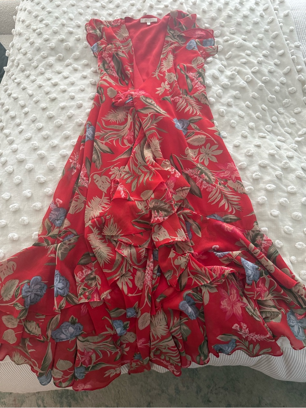Wayf Red Floral High-Low Ruffle Tiered Maxi Dress - Picture 2 of 4